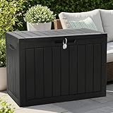 Olsen & Smith 170 Liter Verschließbare Klein Aufbewahrungsbox für Garten Auflagenbox Kissenbox Outdoor Gartentruhe aus Kunststoff Wetterbeständig Wasserdicht für Gartengeräte & Kinderspielzeug Schwarz