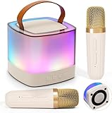 Mini Karaoke Maschine,Bluetooth Karaoke Maschine für Kinder Erwachsene,tragbare Karaoke Maschine mit 2 kabellosen Mikrofonen,Geburtstagsgeschenk Spielzeug für die Familienfeier von Mädchen und Jungen