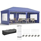 Outsunny Pavillon ca. 3x6m Wasserdicht Pop-up Faltpavillon mit UV-Schutz, Fenster, Partyzelt mit 4 Seitenwänden, Oxford Gartenpavillon inkl. Tragetasche Gartenzelt für Balkon, Terrasse, Blau