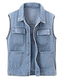 Herothorn Herren Casual Denim Weste Ärmellos Jeans Jacke Relaxed Fit Button Down Revers Weste, B-light blue, Large