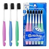 MitButy Zahnbürste Weich, 6er-Pack, Handzahnbürste für Erwachsene, Weiche Zahnbürste mit Aktivkohle, Konische Borsten, Kompakter Bürstenkopf und Ergonomischer Griff