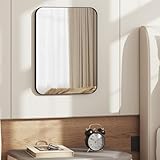 WOLTU Wandspiegel mit Metall Rahmen & Abgerundeten Ecken, Schminkspiegel, Badezimmerspiegel zum Aufhängen, modern für Badezimmer Flur Schlafzimmer Wohnzimmer, 40 x 30 cm, Deko Spiegel rechteckig