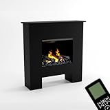 GLOW FIRE Wasserdampf Kamin Poseidon (Standkamin) - Elektrokamin mit Heizung und Kaminfeuer - Kaminkonsole aus Holz mit patentiertem Opti-myst-LED Kamineinsatz, 103x105x29 cm - Schwarz