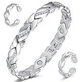 Cigmag Lymphdrainage Magnetarmband Damen Frauen Ultrastarke Magnete Titanstahl Magnetisches verstellbar mit Entnahmewerkzeug und Geschenkbox (Silber)