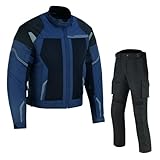 WMW WALI MOTO WEAR Neu Herren Sommer Motorrad Jacke und Hose Motorrad Textile kombi Mit Protektoren Biker Motorrad Touren Sommer Anzug (Blau, XXL)