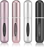 OBSGUMU 4 Stück 5ml Mini Parfümzerstäuber Portable Nachfüllbar Zerstäuber Leere Sprühflaschen mit Fenster für Reise Handtasche, Aluminium, Subsilber/Helles Rosa/Subrosa/Helles Schwarz