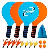 U&C Planet Beachball Set Paddle Ball Spiel Strandschlägerset aus Holz Schläger Spiel für Kinder&Familie 4 Schläger, 4 Bälle und 8 Birdies Spielzeug für Garten Strand Party