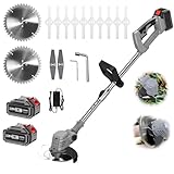 21V Elektrischer Kabelloser Fadentrimmer, Unkrautvernichter, Rasentrimmer Mit 3 Funktionsklingen, 3-In-1 HöHenverstellbarer Rasenkantenschneider, Freischneider, 2 Akkus Und LadegeräT FüR Hausgarten