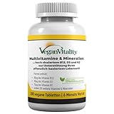 Vegan Multivitamin Tabletten hochdosiert - Vitamin b12 vegan & Eisen. 180 Multivitamin Nahrungsergänzungsmittel - 6 Monate Vegan & Vegetarier - Alle Vitamine in einer Tablette