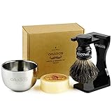 Anbbas Rasierset mit Schale Herren Geschenk Set Dachshaar Rasierpinsel Handarbeit Rasierständer Rasierseife aus Ziegenmilch