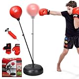 COSTWAY Punchingball 120-154cm höhenverstellbar, Standboxball freistehend, Boxsack Set, Boxset, Box Set inkl. Boxhandschuhe und Handpumpe, Geeignet für Erwachsene, Jungen und Mädchen ab 8 Jahren