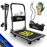 TroniTechnik® Transportwagen Paketwagen Plattformwagen klappbar mit Lenkrollen 150kg Tragkraft mit Antirutschbeschichtung, Griffpolster, Halterungen - Ladefläche 72x48 cm