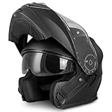 VINZ Santos Klapphelm mit Sonnenblende | ECE 22.06 & PINLOCK vorbereitet | Motorrad Helm Integralhelm | Motorradhelm Klappbar | In Gr. XS-XXL - Matt Schwarz