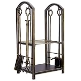 Brennholzständer, Kaminholzständer 5-teilig Set, Innen Brennholzregal mit Zange und Schaufel, Komplettes Feuerholz-Zubehör für Kamin und Ofen,A