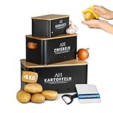 AH® Kartoffel Aufbewahrungsbox inkl. Gemüsebürste [4er Set]- zwiebeltopf, kartoffelbox - Geeignet für gemüse aufbewahrung zwiebel aufbewahrung & kartoffel aufbewahrung