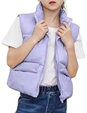 Yimoon Cropped-Puffer-Weste für Mädchen, leicht, gepolstert, Steppweste, Stehkragen, warm, ärmellos, bauschige Weste, Violett, 13 Jahre