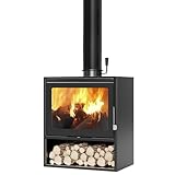 LIHY Kaminofen Holzofen, Robuste Gusseisenkonstruktion für Kontinuierliche Wärme, Einfache Bedienung, Holzkamin mit Schamottsteinen mit Sichtfenster Holz Kamin