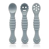 3-teiliges Babylöffel-Set für Babys ab 4 Monaten – weiches Silikonbesteck zum Beißen und Füttern, flexible Zahnungshilfe mit Sicherheitskante, BPA-freier Babylöffel, unverzichtbares Essenszubehör