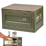 Streysisl Faltbare Aufbewahrungsbox für Camping, faltbar, 50 l, Organizer für Outdoor-Camping, stapelbare Aufbewahrungsbox, stapelbarer Aufbewahrungs-Organizer, Schneidebrett-Deckel aus Holz