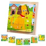 Seasboes Würfelpuzzle, Holzpuzzle 3D, Lernspielzeug Holzspielzeug, Würfelpuzzle Puzzlespiele 6 in 1 Tier-Motive für Kinder, Montessori Vorschule Lernspielzeug Geschenk für Jungen und Mädchen