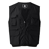 Herren-Angelweste, für Fotografie, ärmellos, vielseitig, mehrere Taschen, Jacke, ohne Ärmel, Militär, Übergangsjacke, Sahara, Cargo, Camping, Wandern, Schwarz, 58