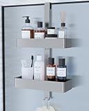 Kitsure Duschregal ohne Bohren - 2-stöckiges Duschablage, rostfrei & vielseitig Duschablage ohne Bohren, praktisches Duschregal für Shampoo, Handtuch & Abzieher, 29,1 x 11,2 x 5,1cm, Silber