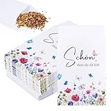 60 Stück Gastgeschenke Samentüten, Samentütchen Schön Dass Du Da Bist, Blumensamen Geschenktüten, Mini Kraftpapier Papiertüten Hochzeit, für Kommunion Hochzeit Mitgebsel(6x8cm,Weiß)