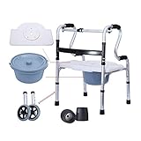 Walking Frame with Wheels with Pot for Seniors Folding Rollator Walker with 2 Wheels Walking Frame Transport Chair with Flip SeatMobility Aid for Elderly Adult Bariatri