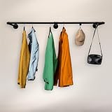 RSR Hangers Kleiderstange Industrial Design Wandgarderobe 120 cm x 30 cm für die Wand | Schwarz | Garderobenstange | Schlafzimmer | Flur | Garderobe | Wandmontage