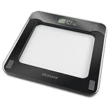 medisana PS 416 sprechende Personenwaage, Präzise digitale Waage aus Glas, 4 Sprachen, Integrierte Abschaltautomatik, Bis 180 kg, Schwarz / Silber