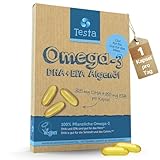 Omega 3 Vegan Algenöl – Hochdosiert 325mg DHA + 150mg EPA pro Kapsel - Nur 1 Kapsel pro Tag - Unterstützt Herz, Gehirn und Augen - Pflanzliches Omega 3 aus Algenöl - 60 Kapseln