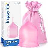 Happylife Menstruationstasse Größe L - Pink - 100% medizinisches Silikon - Ergonomischer Stiel - BPA frei - Weiches Material - Innovatives Design - 35mm Durchmesser - 25ml Fassungsvermögen -Länge 74mm