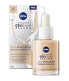 NIVEA 3in1 Hyaluron Serum Foundation mittel (30 ml), Anti-Age Foundation mit Serum für eine jünger aussehende Haut, feuchtigkeitsspendende Foundation mit Hyaluron