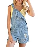 Roskiky Damen Jeans Jeanslatzhose Overalls Rompers Schnallenriemen Jeanshose Hellblau Größe XXL