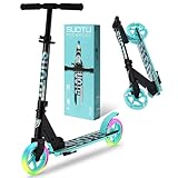 SUOTU Roller Kinder mit 145 mm Rollen, Scooter mit Leuchtrad für 3-12 Jahren, Zusammenklappbarer, Höhenverstellbarer, Cityroller for Boys and Girls, Aluminium (Schwarz und Blau)
