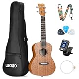 LEKATO Konzert Ukulele Erwachsene Anfänger Set, 23 Zoll Ukulele aus stabilem hochwertigem Mahagoni mit Standard Zubehör Stimmgerät/Gurt/Plektren/Saiten/Gigbag, musikalische Fertigware aus Vollholz