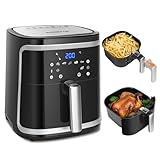 Aigostar Heißluftfritteuse XXL 7 L/2Kg, Airfryer mit doppeltem unabhängigem Korb, Rapid Air-Technologie, 8 Programme, Warmhaltefunktion, Rezepte-App/Kochbuch, für 6-10 Personen, 1900W, Schwarz