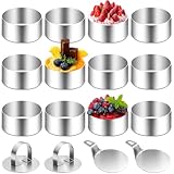 Aurinovellia 12 Stück Dessertringe Set, Edelstahl Speiseringe mit 2 Bodenplatten und 2 Deckeln, Rund Kleine Servierringe, Mousse Mini Tortenring, für Mousse, Kuchen, Gebäck und Desserts 8 × 4 cm