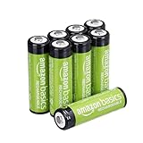 Amazon Basics 8er-Pack wiederaufladbare AA-NiMH-Batterien, 2000 mAh, 1,2 V, bis zu 1000x aufladbar, vorgeladen