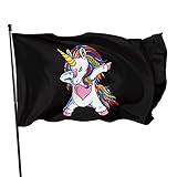 NIBABAEU 90 x 150 cm, dekorative Hausflagge, Hof-Banner, lustig, niedlich, Einhorn-Flagge, Druck, Gartenflagge, hängende Flagge, Dekoration, Dabbing Cute Unicorn 1