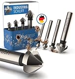 Kegelsenker 4er-Set [6.3, 8.3, 10.5, 16.5 mm] HSS Senker für Metall und Holz - Metallsenker, Holzsenker - Extra scharf durch Industrieschliff - Passt in gängige Bohrfutter - inkl. Aufbewahrungsbox