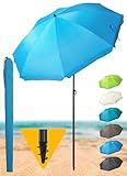 Menz Sonnenschirm Strand - UPF 50+ Sonnenschutz Strand, Strandschirm Ø 180 cm, Sonnenschirm mit Schutzhülle, Strandschirm windfest stabil, Fb. Blau