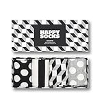 Happy Socks 4-Pack Amazon Filled Optic Geschenkbox, farbenfrohe und fröhliche Socken für Männer und Frauen, Schwarz-Weiß-Grau Größe 41-46