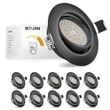 Bojim Einbaustrahler LED 230V Flach Dimmbar, Schwarz Warmweiß 5.5W 68mm - 80mm Lochmass，Spots Einbauleuchten Schwenkbar für Küche Wohnzimmer Badezimmer, 10er