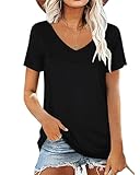AirMood Damen-Sommer-T-Shirt, V-Ausschnitt, lässig, kurzärmelig, Tunika-Oberteil, Schwarz , XXL