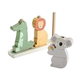 Fisher-Price Baby und Kleinkinder Stapel- und Sortiert-Tierwelt aus Holz, 10 Holzteile für die spielerische Entwicklung ab 1 Jahr, HXV04