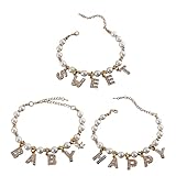 KAHDGSS Elegante künstliche Perlen Katzen Halskette mit Strass Buchstabenanhänger Haustier Halsband Katzen Party Halskette 3 Stück