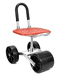 QWORK® gartenhocker mit Rollen, Rollsitz für Gartenarbeit, 360 ° Drehbarer, Rot, Höhenverstellbar, für Haushalt und Garten
