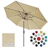 Eurmax USA Solar-Marktschirm für den Außenbereich, Terrassenschirm, Tischschirm mit LED-Lichtern, 8 Rippen, Handkurbel und Belüftung, Sandfarben