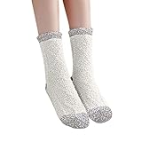 Generisch Damen Winter Warme Flauschige Pantoffelsocken Weiche Schlafsocken Elastische Kuschelsocken Gemütliche Hausschuhe (White, One Size)